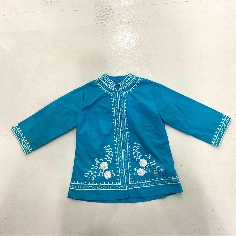 60’s Caro of Honolulu blue jacket white trim Sz 10